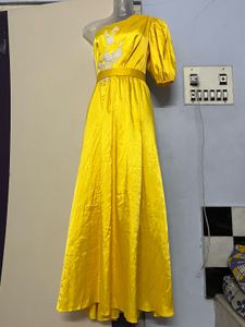 Silk Pinterest Yellow One-Shoulder Gown