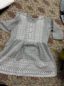 Grey Chikankari Embroidery Top | XXL