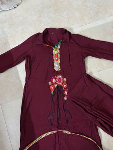 Maroon Embroidered Kurta Set