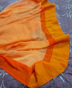 Classicate Orange Embroidered Chiffon Saree