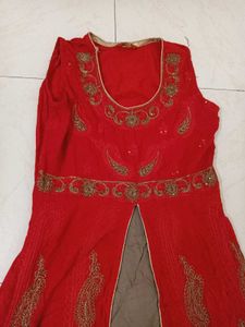 Red and brown combo long kurta/gown