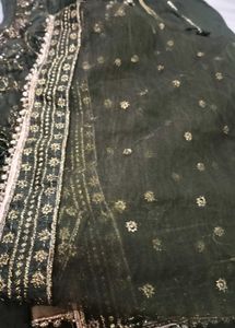 Olive Green Embroidered Ambrella Plazo Kameez