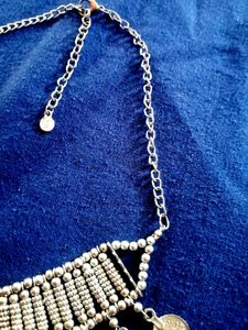 Traditional Silver-Toned Beaded and Coin Necklace
