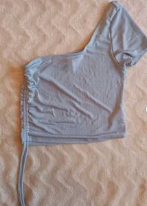 H&amp;M One Shoulder Draw String Sky Blue Top