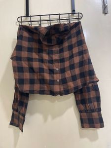 Brown Crop Shirt With Tip Top Buttons