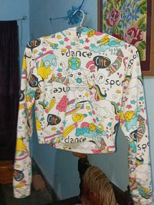 Fun Cartoon Print Crop Hoodie