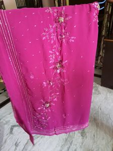 Pink Saree With Stitched Blouse