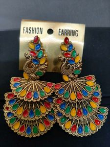 Peacock Feather Dangle Earrings