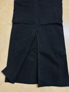 Black Denim Midi Skirt with Slit