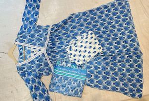 Blue Printed Anarkali Pants & Dupatta