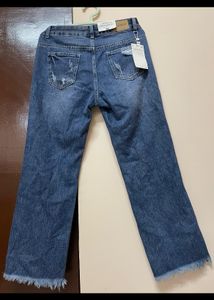 Straight Ripped Mid Waist Denim Jeans