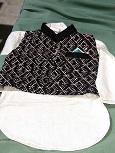 Traditional White Kurta Pajama With Black Jacket