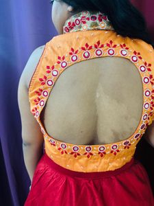Mirror Work  Embroidered Choli  &amp; Red Skirt
