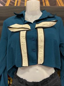 Teal Cropped Utility Shirt with Branded Strap Deta