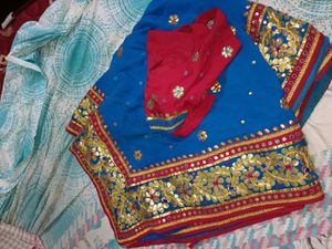 Blue & Pink Embellished Saree