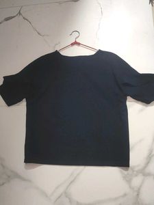 Blue Ruffle Sleeve Top