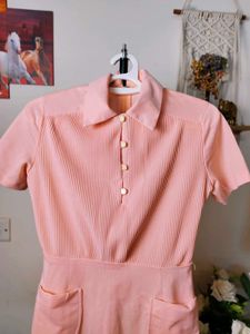 Vintage Pleated Peach Dress
