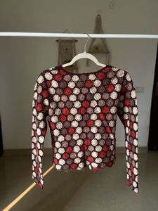 RUST ORANGE FLORAL CROCHET CARDIGAN