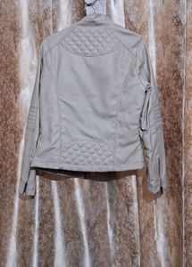 Stylish Beige Faux Leather Jacket