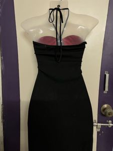 Corset Black Halter Dress with Red Detail