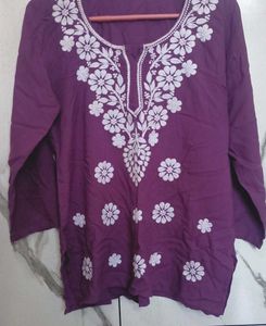 Purple Chikankari Short Kurti