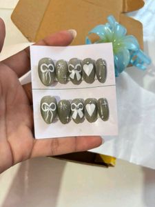 Green Cateye Nails Set 💚