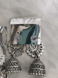 Stylish Jhumka Earrings silver oxidised