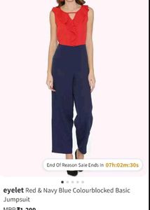 Eyelet Red & Navy ruffled jumpsuit