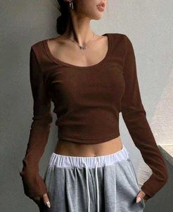 SHEIN Coffee Brown Ribbed Top