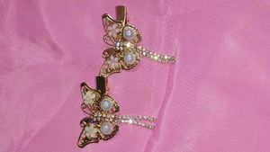 Golden Butterfly Crystal Hair Clips – Set of 2