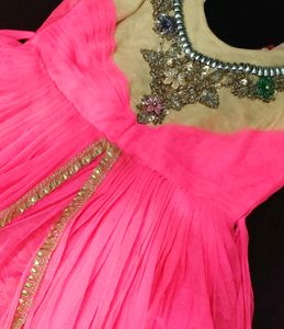 Party Wear Dark Pink Frock ( 7-14 )Age Girls