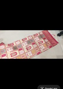 Elegant White Pink Saree with Embellished Borde