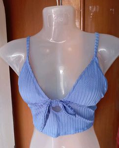 Blue Crop Top with Tie Detail