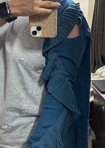 Stylish Blue Ruffle Sleeve Top