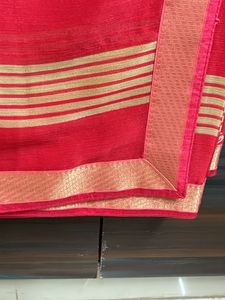 coral printed border saree with blouse