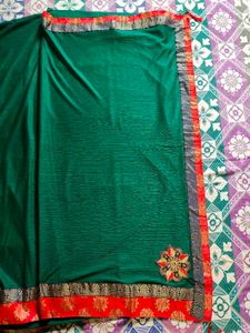 Green Red Saree With Blouse