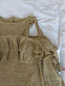 Gold Ruffle Cold Shoulder Top