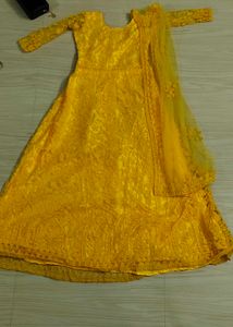 Golden Yellow Anarkali Dress &amp; Dupatta