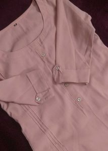 Peach Pink Straight Kurti and White coat model top