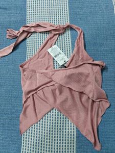 Halter Neck Handkerchief Hem Shimmer Wrap Top