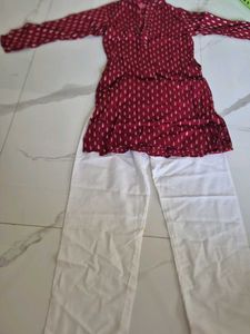 Ethnic Maroon Kurta Set with White Pants