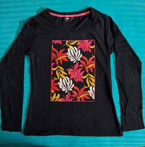 Black Chest Print Full Sleeves Tshirt
