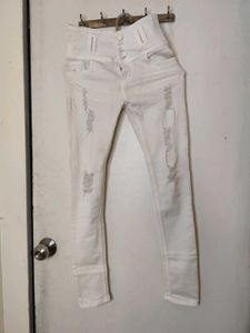 Distressed White Jeans