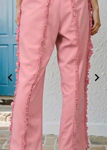pink textured frayed trim straight fit trauser