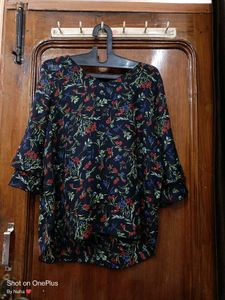 Black Colour Floral Print Fancy Top