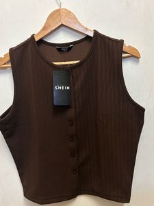 Brown Button-Down Tank Top