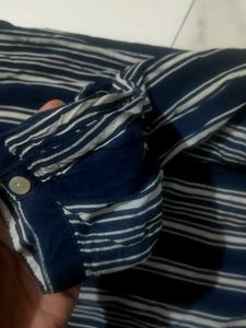 Navy Blue Striped Button-Down Shirt