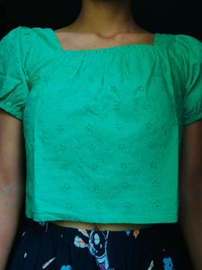 Green Puff Sleeve Top