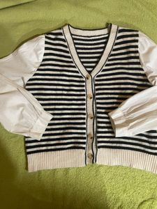 Striped Cardigan with Blouse Sleeves
