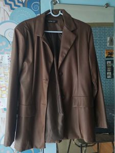 Brown Faux Leather Blazer